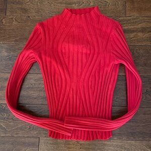 Red Ribbed Knit Women's Top